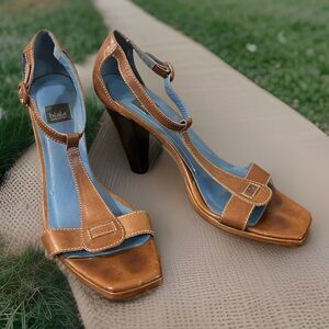 Biala Made in Italy Sz 9 Martella-Lea Heels Brown Buckle Ankle BOHO Blue Sole